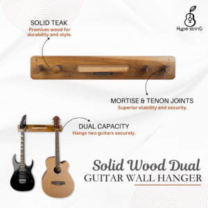 Solid Wood Dual Guitar Hanger is crafted from premium solid teak wood with mortise & tenon joints for superior stability.