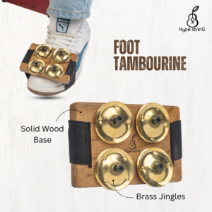 Foot Jingle Tambourine has a solid wooden base with brass jingles for bright & precise tone.