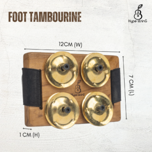 Foot Jingle Tambourine compact size comfortably fits onto any footwear for easy playability.