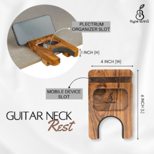 Guitar Neck Rest comes with mobile & plectrum organizer slot for easy playing.